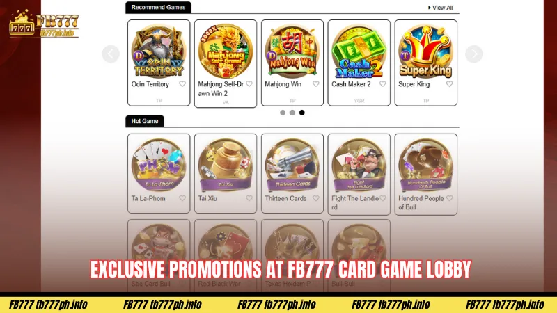 Exclusive promotions at FB777 CARD game lobby