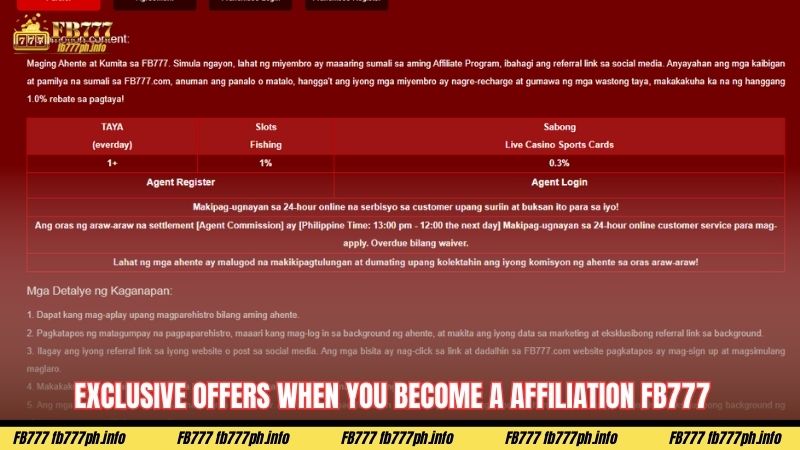 Exclusive Offers When You Become a Affiliation FB777