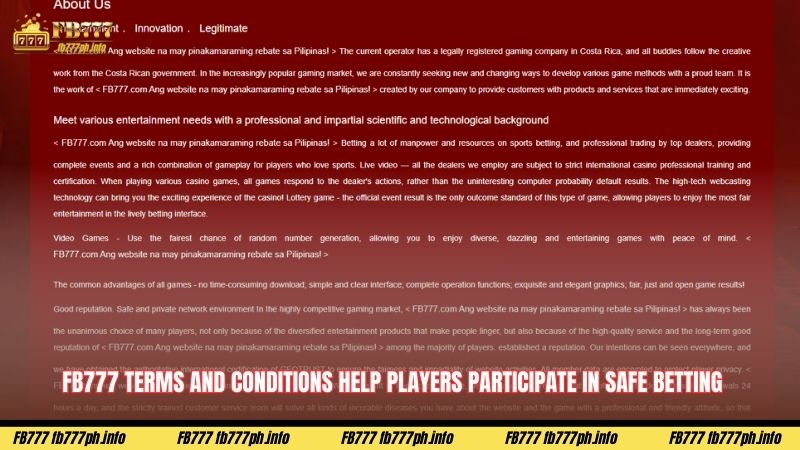 FB777 Terms and Conditions Help Players Participate in Safe Betting