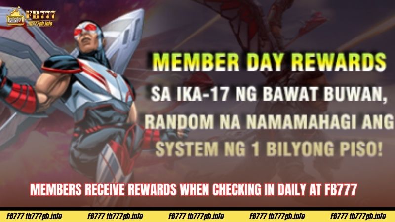 Members receive rewards when checking in daily at FB777