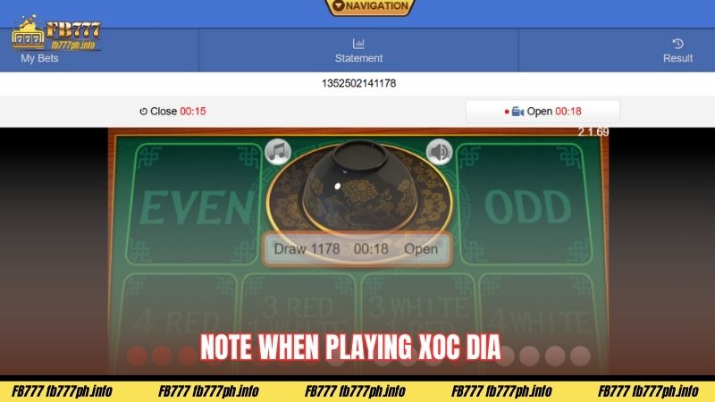 Note When Playing Xoc Dia
