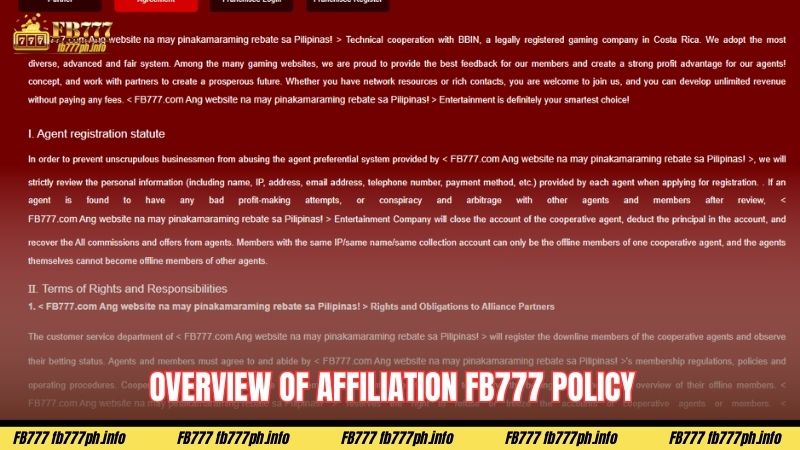 Overview of Affiliation FB777 Policy